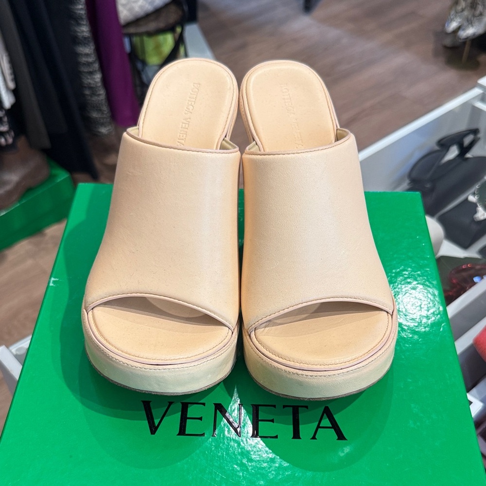 Bottega Veneta Tan Platform Mules
